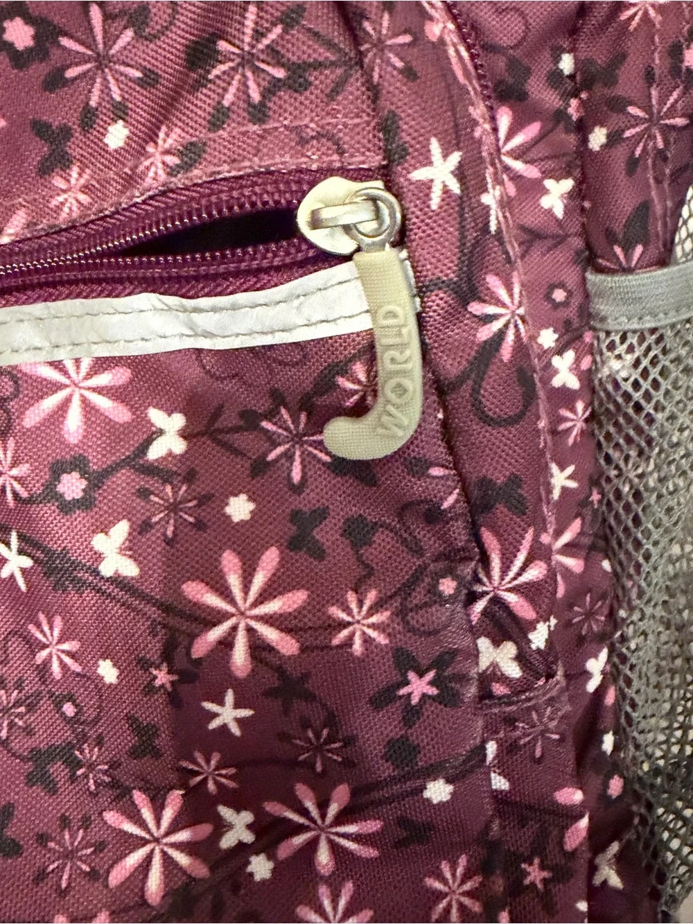 J WORLD Purple Floral Kids Backpack with Front Pocket